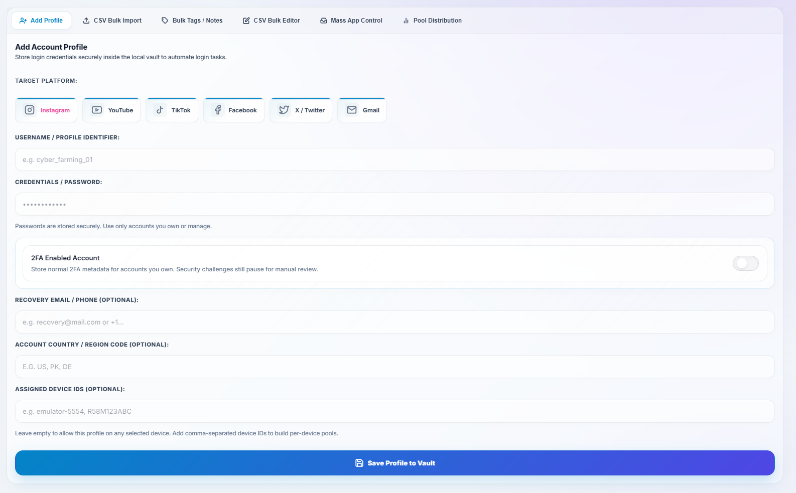 Detailed individual profile settings and custom metadata
